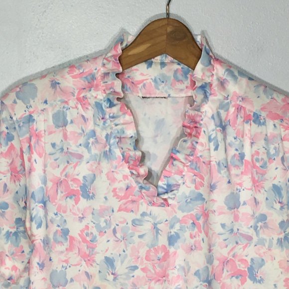 Vintage 70s 80s Pastel Ruffled Blouse Kawaii, Vintage Soft Girl Feminine Popover - Picture 10 of 12